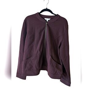 Garnet Hill Eclipse Knit Zip Front Moto Jacket Mandarin Collar Brown‎ Size Large